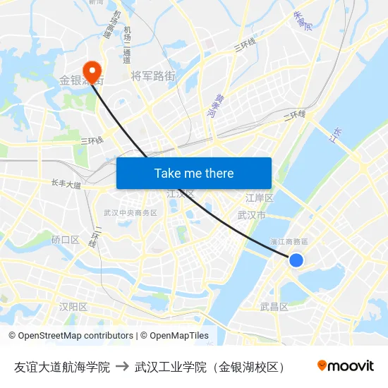 友谊大道航海学院 to 武汉工业学院（金银湖校区） map