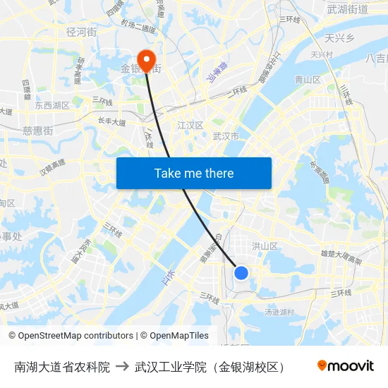 南湖大道省农科院 to 武汉工业学院（金银湖校区） map