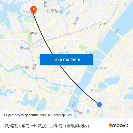 武珞路大东门 to 武汉工业学院（金银湖校区） map
