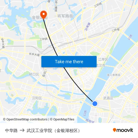 中华路 to 武汉工业学院（金银湖校区） map