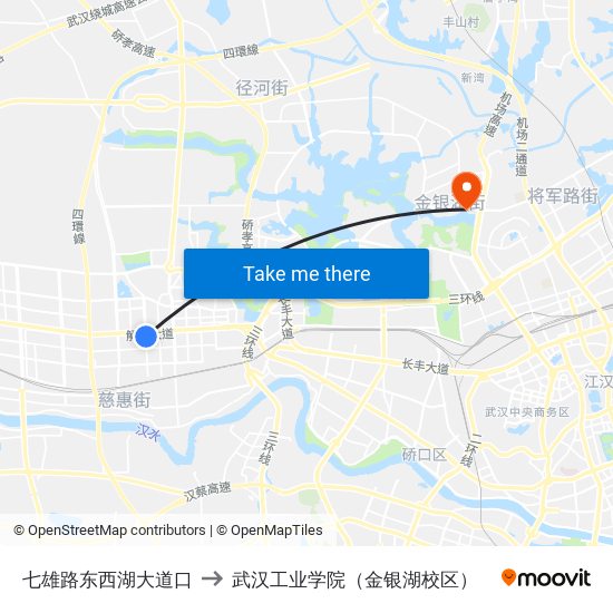 七雄路东西湖大道口 to 武汉工业学院（金银湖校区） map