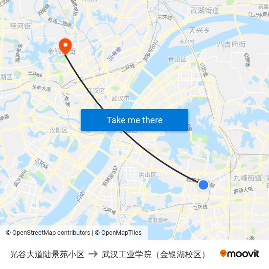 光谷大道陆景苑小区 to 武汉工业学院（金银湖校区） map