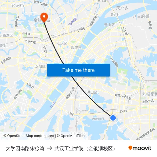 大学园南路宋徐湾 to 武汉工业学院（金银湖校区） map