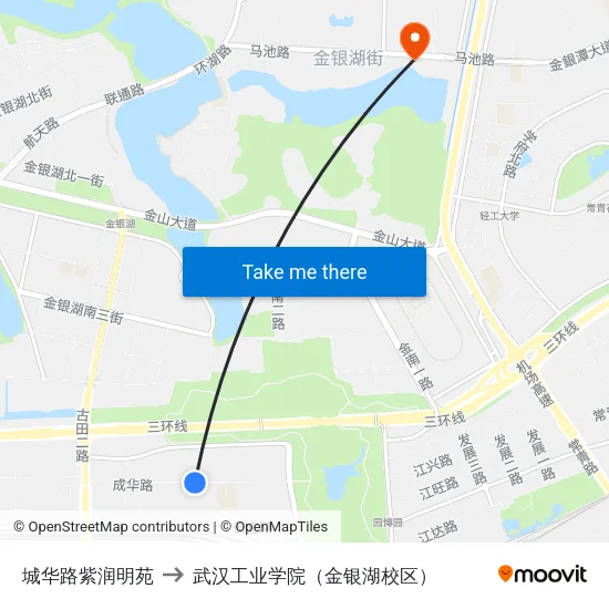 城华路紫润明苑 to 武汉工业学院（金银湖校区） map