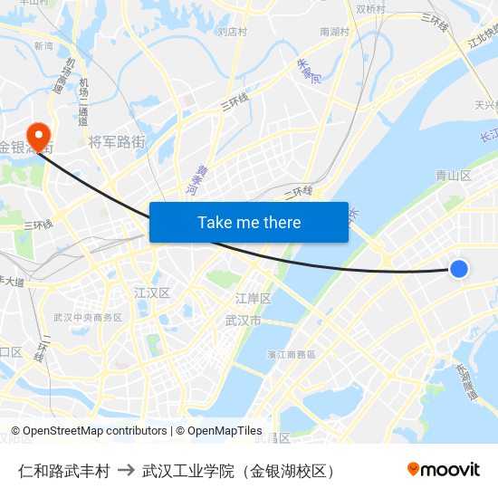 仁和路武丰村 to 武汉工业学院（金银湖校区） map