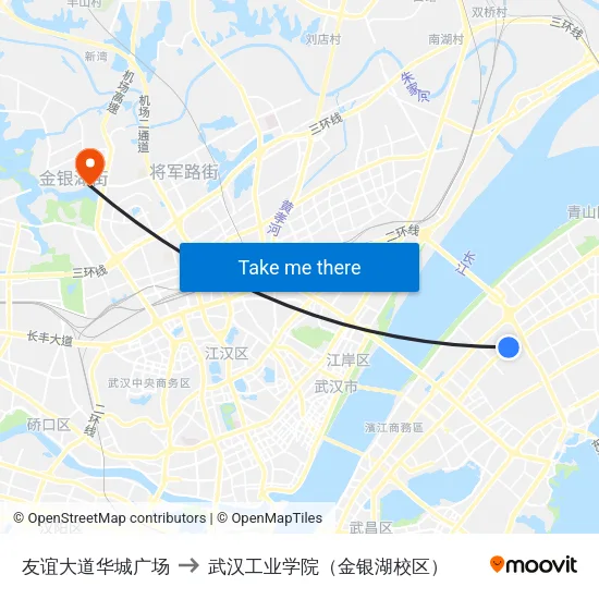友谊大道华城广场 to 武汉工业学院（金银湖校区） map