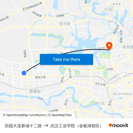 田园大道新城十二路 to 武汉工业学院（金银湖校区） map