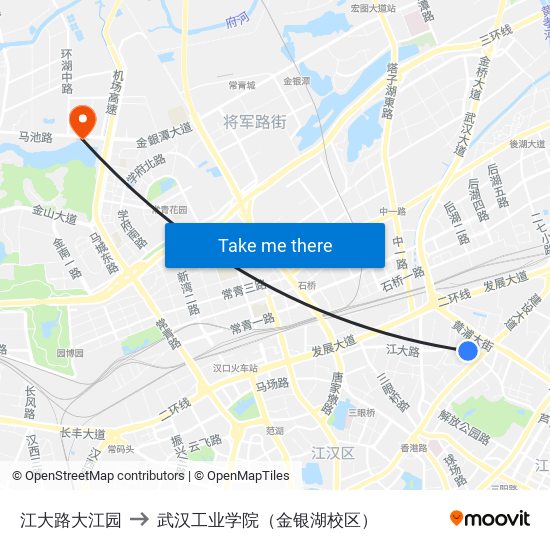 江大路大江园 to 武汉工业学院（金银湖校区） map
