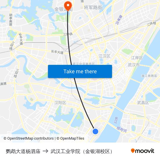 鹦鹉大道杨泗庙 to 武汉工业学院（金银湖校区） map