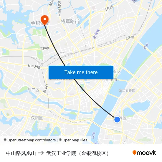 中山路凤凰山 to 武汉工业学院（金银湖校区） map