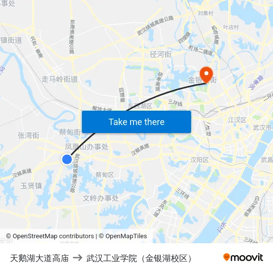 天鹅湖大道高庙 to 武汉工业学院（金银湖校区） map