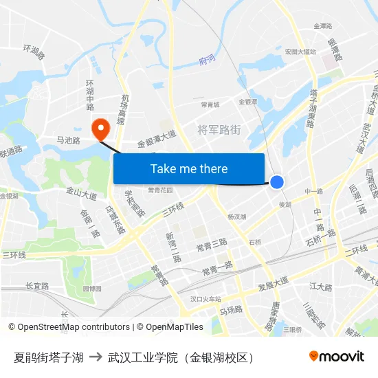 夏鹃街塔子湖 to 武汉工业学院（金银湖校区） map