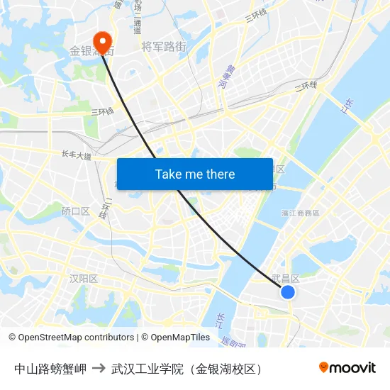 中山路螃蟹岬 to 武汉工业学院（金银湖校区） map