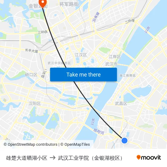 雄楚大道晒湖小区 to 武汉工业学院（金银湖校区） map