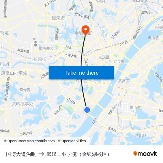 国博大道沟咀 to 武汉工业学院（金银湖校区） map