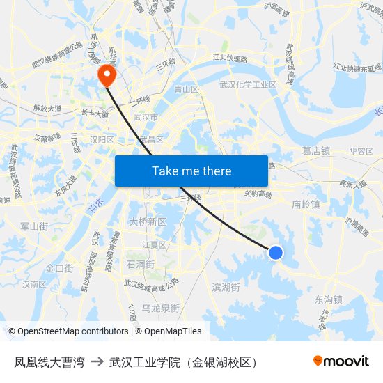 凤凰线大曹湾 to 武汉工业学院（金银湖校区） map