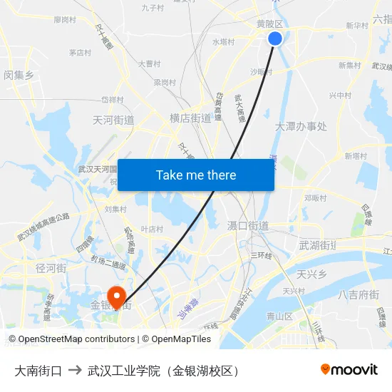 大南街口 to 武汉工业学院（金银湖校区） map