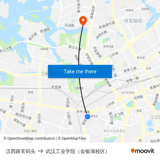 汉西路常码头 to 武汉工业学院（金银湖校区） map