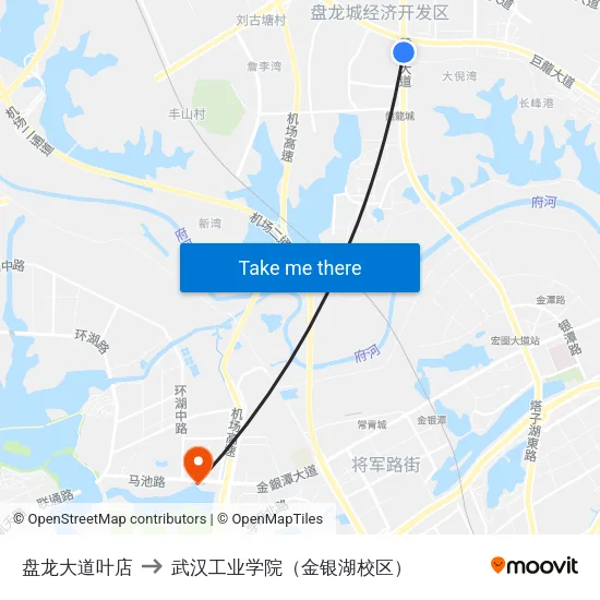 盘龙大道叶店 to 武汉工业学院（金银湖校区） map