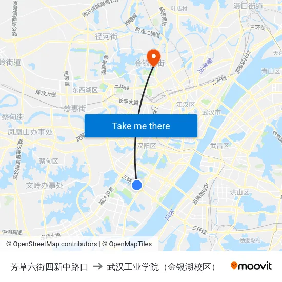 芳草六街四新中路口 to 武汉工业学院（金银湖校区） map