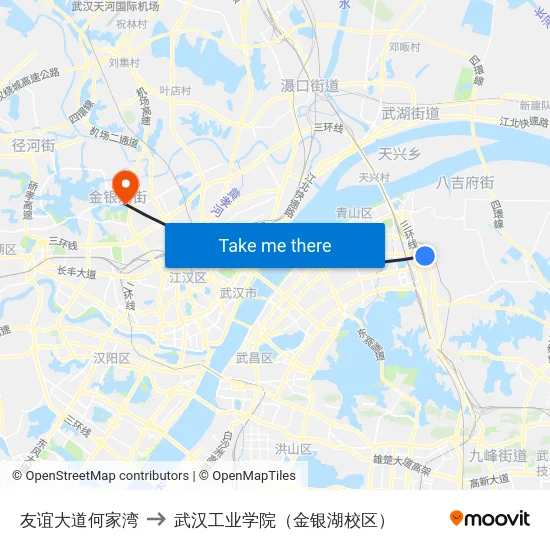 友谊大道何家湾 to 武汉工业学院（金银湖校区） map