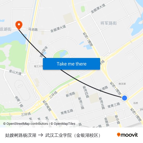 姑嫂树路杨汊湖 to 武汉工业学院（金银湖校区） map