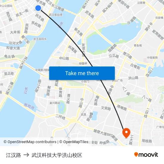 江汉路 to 武汉科技大学洪山校区 map