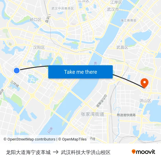 龙阳大道海宁皮革城 to 武汉科技大学洪山校区 map