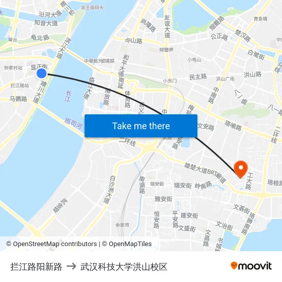 拦江路阳新路 to 武汉科技大学洪山校区 map
