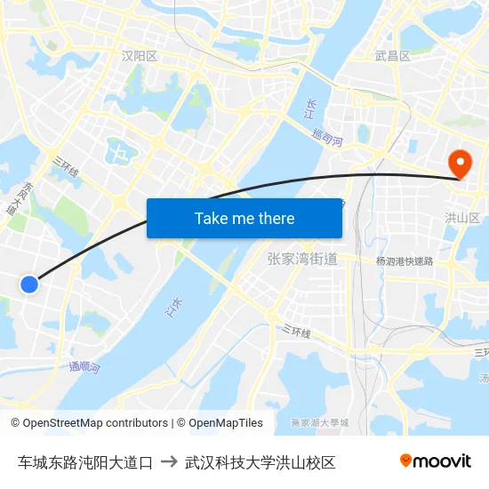 车城东路沌阳大道口 to 武汉科技大学洪山校区 map
