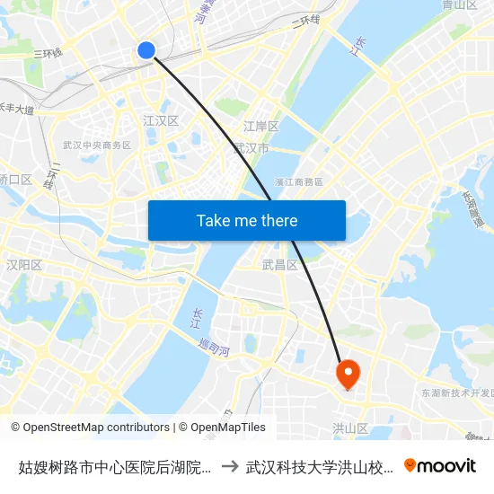 姑嫂树路市中心医院后湖院区 to 武汉科技大学洪山校区 map