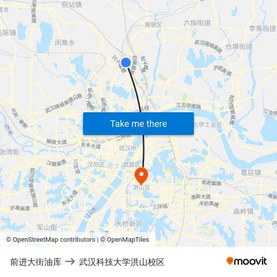 前进大街油库 to 武汉科技大学洪山校区 map