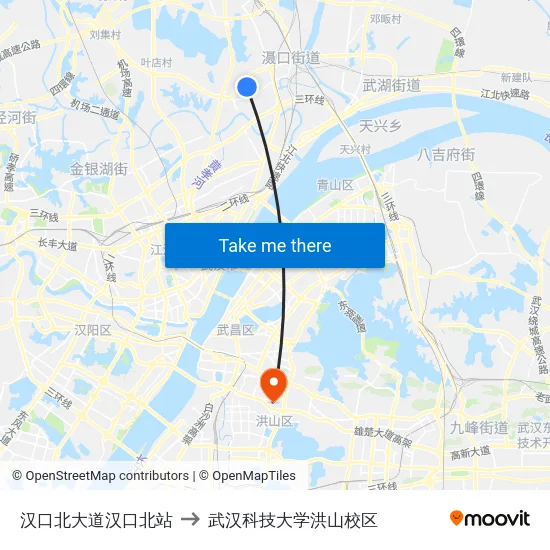 汉口北大道汉口北站 to 武汉科技大学洪山校区 map