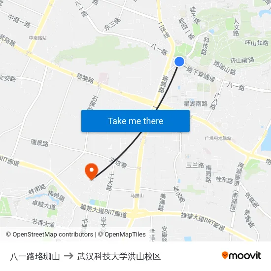 八一路珞珈山 to 武汉科技大学洪山校区 map