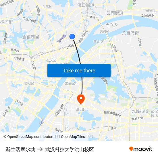 新生活摩尔城 to 武汉科技大学洪山校区 map