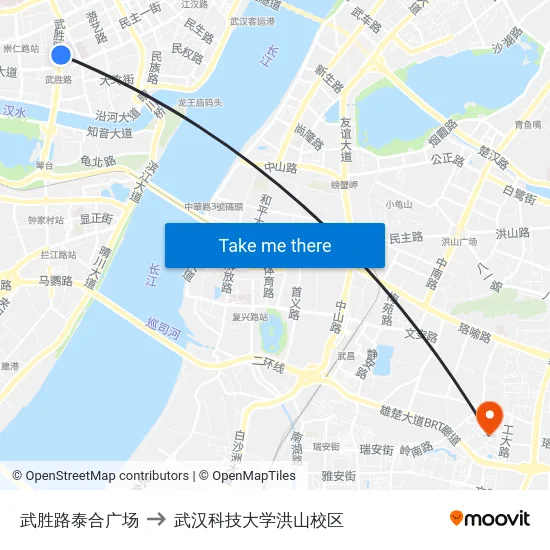 武胜路泰合广场 to 武汉科技大学洪山校区 map