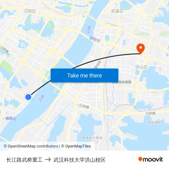 长江路武桥重工 to 武汉科技大学洪山校区 map