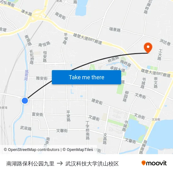 南湖路保利公园九里 to 武汉科技大学洪山校区 map