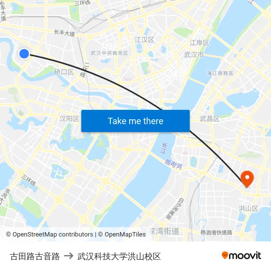 古田路古音路 to 武汉科技大学洪山校区 map