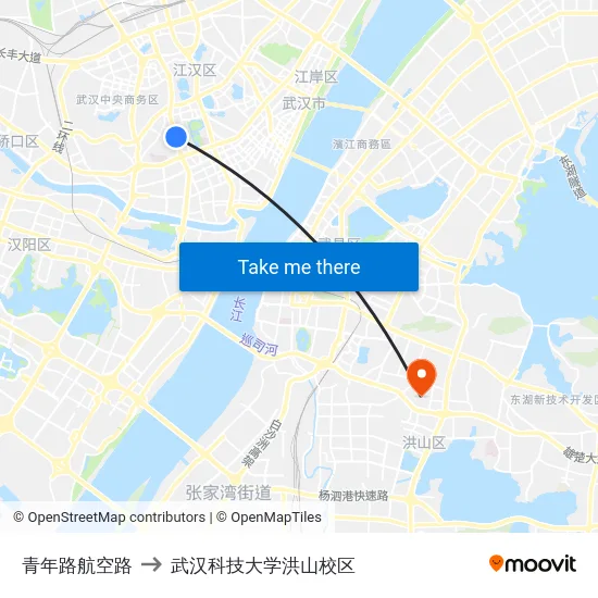 青年路航空路 to 武汉科技大学洪山校区 map