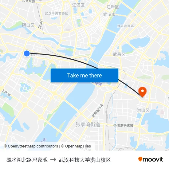 墨水湖北路冯家畈 to 武汉科技大学洪山校区 map
