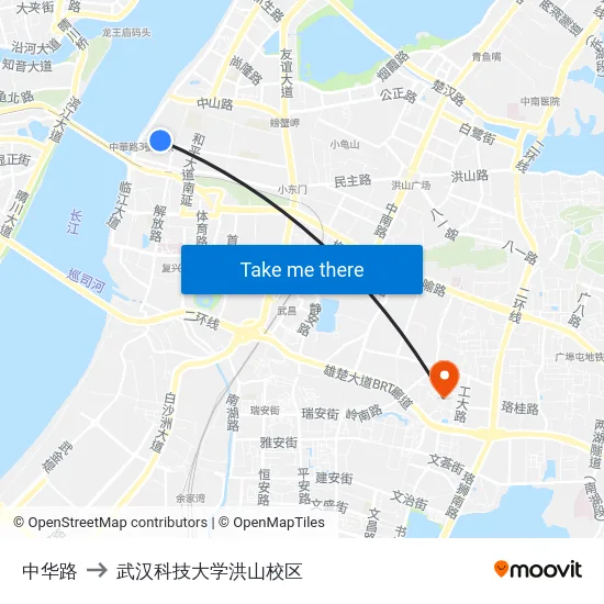 中华路 to 武汉科技大学洪山校区 map