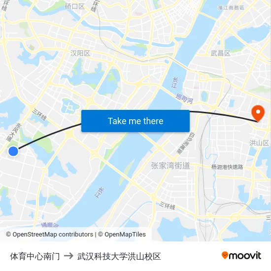 体育中心南门 to 武汉科技大学洪山校区 map