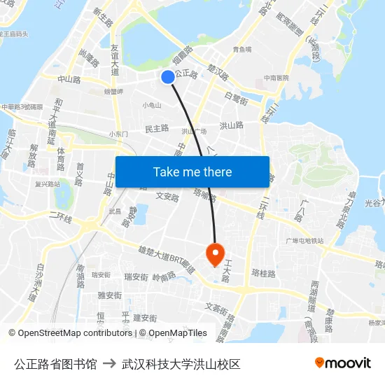公正路省图书馆 to 武汉科技大学洪山校区 map