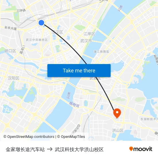 金家墩长途汽车站 to 武汉科技大学洪山校区 map