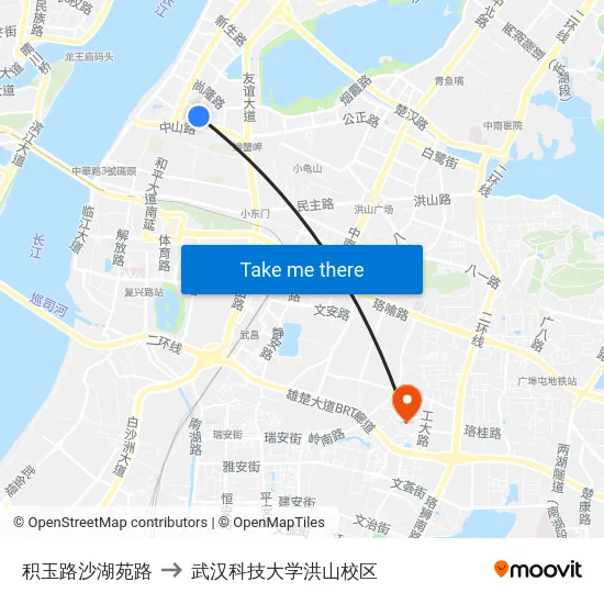 积玉路沙湖苑路 to 武汉科技大学洪山校区 map