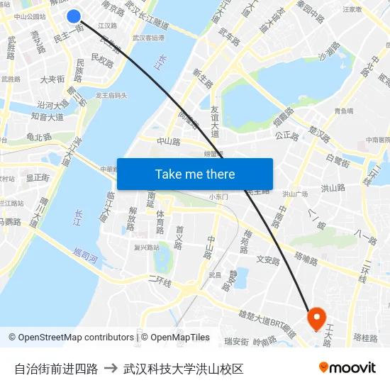 自治街前进四路 to 武汉科技大学洪山校区 map
