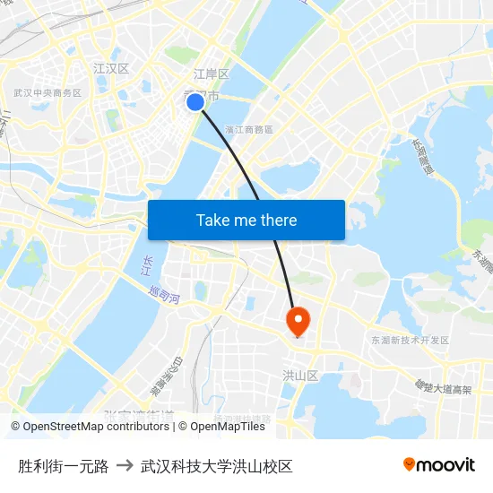 胜利街一元路 to 武汉科技大学洪山校区 map
