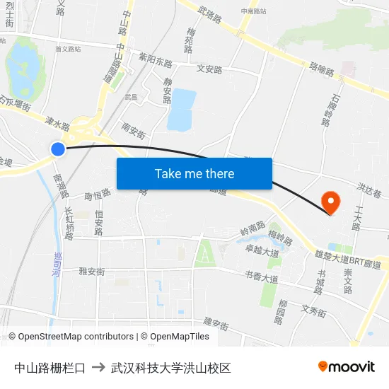 中山路栅栏口 to 武汉科技大学洪山校区 map