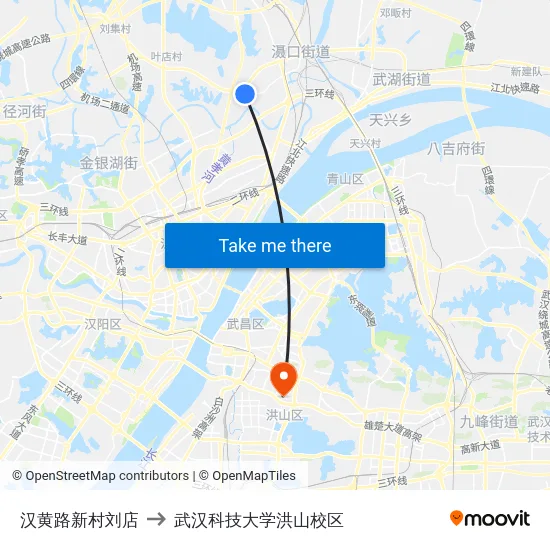 汉黄路新村刘店 to 武汉科技大学洪山校区 map